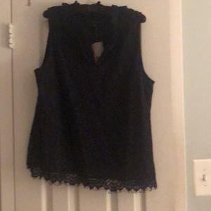 NWT Navy Lace J. Crew Ruffle Neck Top
